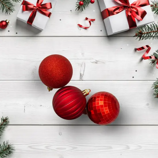 Northlight Shatterproof 3-Finish Christmas Ball Ornaments - 2.5" (60mm) - Red - 100ct {3}