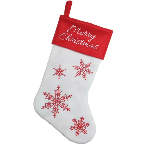 Northlight 15.25" Red and White Snowflake Embroidered Christmas Stocking {1}