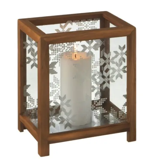 Midwest 10" Alpine Chic Nordic Snowflake Wooden Christmas Pillar Candle Holder Brown {1}