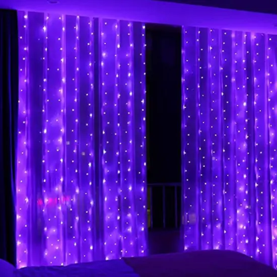 Perfect Holiday 300 LED Curtain String Lights Plug In - 8 Light Modes Purple {3}