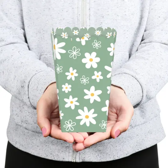 Big Dot of Happiness Sage Green Daisy Flowers - Floral Party Favor Popcorn Treat Boxes - Set of 12 {6}