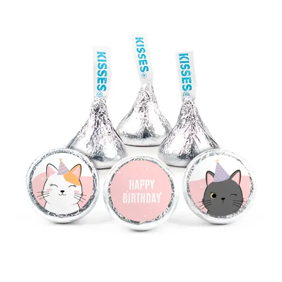 324ct Cat Birthday Party Stickers for Hershey's Kisses Kid's Favors, Party Supplies - DIY - Candy Not Included - By Just Candy {1}