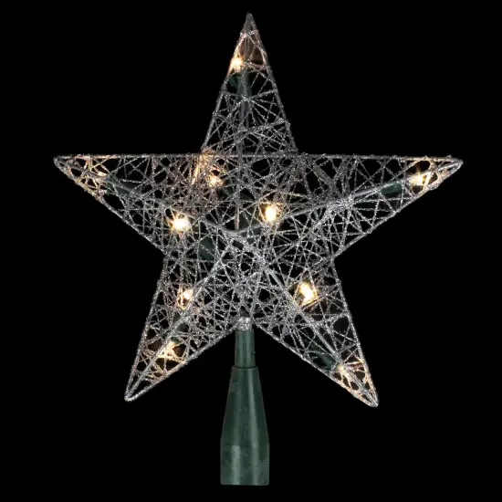 Northlight 9" Lighted Silver Wire Star Christmas Tree Topper - White LED Lights {4}