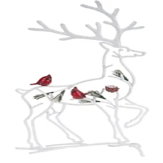 Melrose 18.25" White and Red Silhouette Reindeer with Cardinal Birds Christmas Tabletop Decor {1}