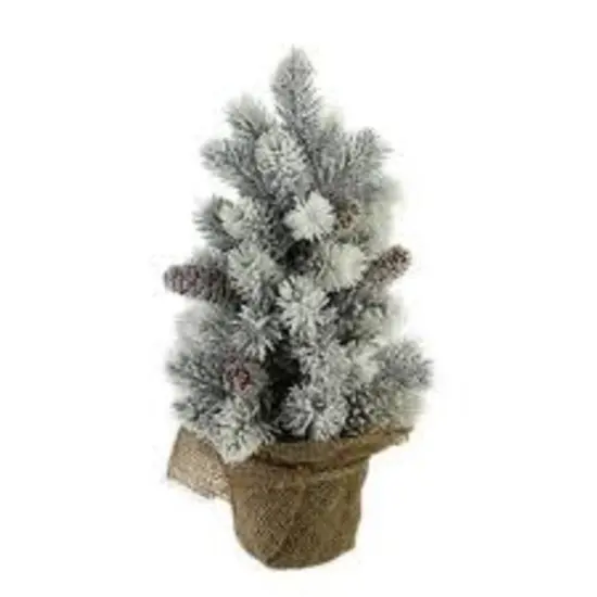 Northlight 12" Potted Flocked Pine with Pine Cones Medium Artificial Christmas Tree &ndash; Unlit Green {1}