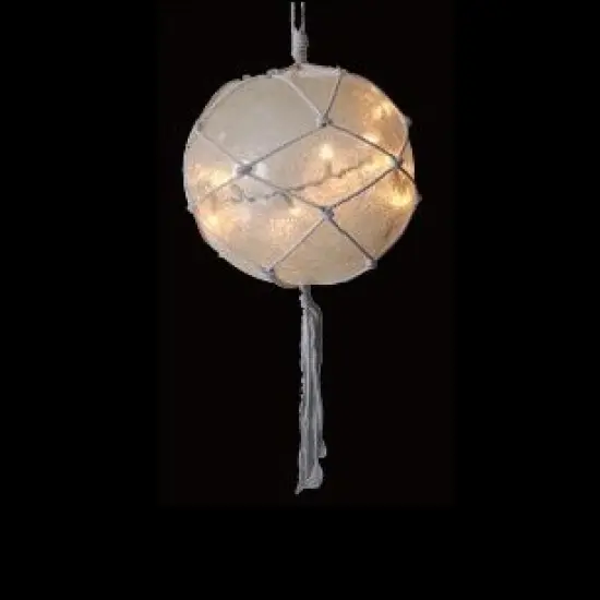 Barcana Lighted Sphere with Macrame-Style Rope Christmas Decoration - 11.5" Cream - Warm White - White Wire Ivory {1}