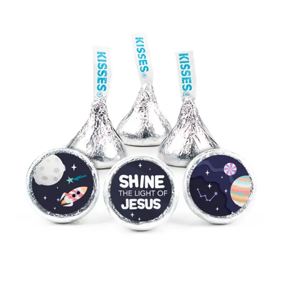 90 Pcs Space Vacation Bible School Religious Candy Party Favors Hershey's Kisses Church Chocolate (1lb, Approx. 90 Pcs) - No Assembly Required - By Just Candy {1}