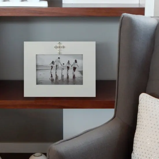 Roman 9" White Religious Picture Frame with Faux Diamond Cross {3}