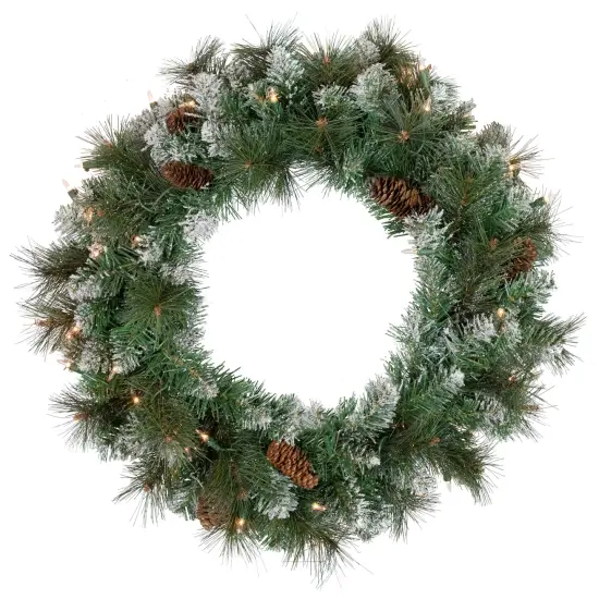 Northlight Real Touch&trade;️ Pre-Lit Snow Valley Pine Artificial Christmas Wreath - 24" - Clear Lights Green {1}
