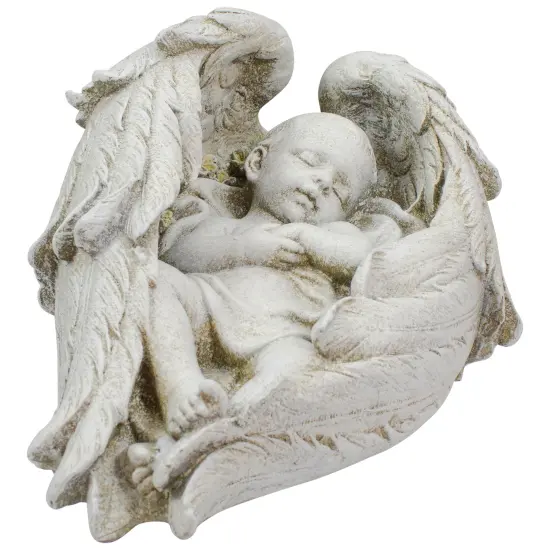 Diva At Home 10-Inch Sleeping Angel Baby with Wings Outdoor Garden Statue White {3}