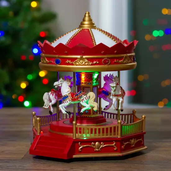 Northlight LED Lighted Animated and Musical Carousel Christmas Village Display - 9.25" Red {3}