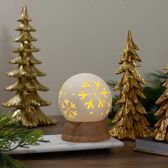 Northlight 6.5" Lighted White and Brown Globe with Snowflakes {3}