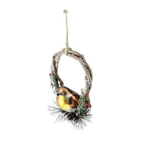 Northlight 4" Brown Bird Sitting in a Twig Wreath Christmas Ornament {3}