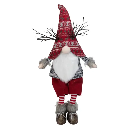 Northlight LED Lighted Antlers Fair Isle Sitting Gnome Christmas Figure - 30" - Red and Gray {1}