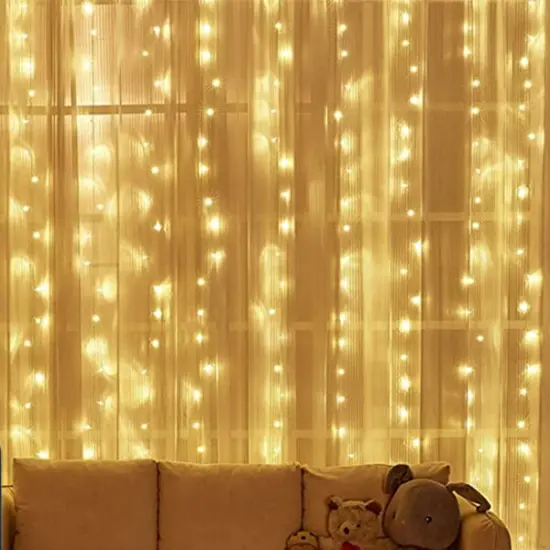 Perfect Holiday 96 LED Curtain String Light Battery Operated - Warm White {1}