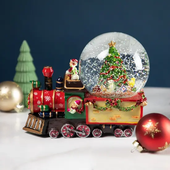 Northlight Elf Train Musical Christmas Snow Globe - 8" Red {3}