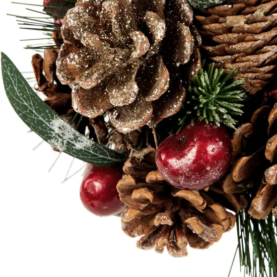Northlight Mixed Foliage Frosted Pinecone and Berry Christmas Ball Ornament - 6" Green {4}