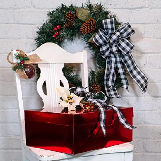 2.5" X 50 YD Wired Ribbon, Black and White, Buffalo Check Plaid Ribbon for Gift Wrapping, Christmas Decorations Indoor Home Decor, Craft Supplies & Materials {4}