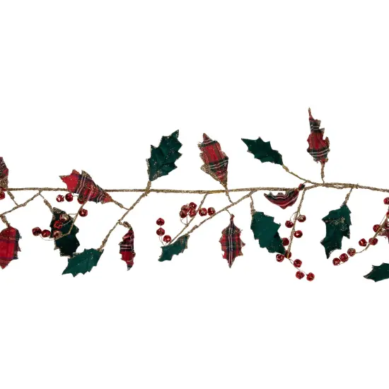 Northlight 5' Green and Red Plaid Holly with Jingle Bells Christmas Garland - Unlit {3}