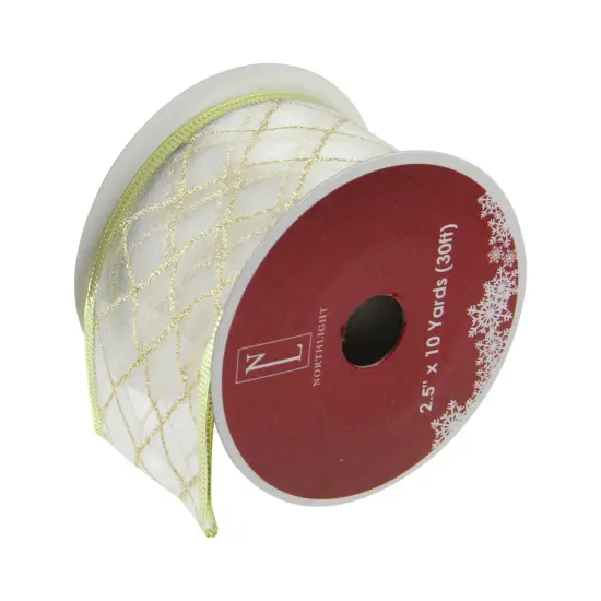 Northlight Gold Glittering Diamonds Wired Christmas Craft Ribbon 2.5" x 10 Yards {1}