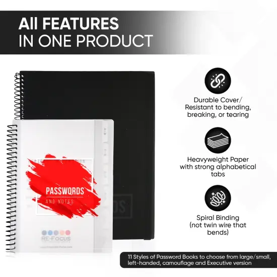 Small password keeper book with alphabetical tabs RE-FOCUS THE CREATIVE OFFICE Black {6}