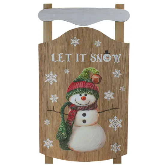 Northlight 24” Let It Snow Wooden Sled Snowman and Snowflakes Wall Sign Brown {1}