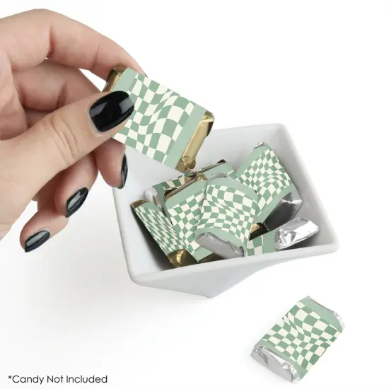 Big Dot of Happiness Sage Green Checkered Party - Mini Candy Bar Wrapper Stickers - Small Favors - 40 Count {3}