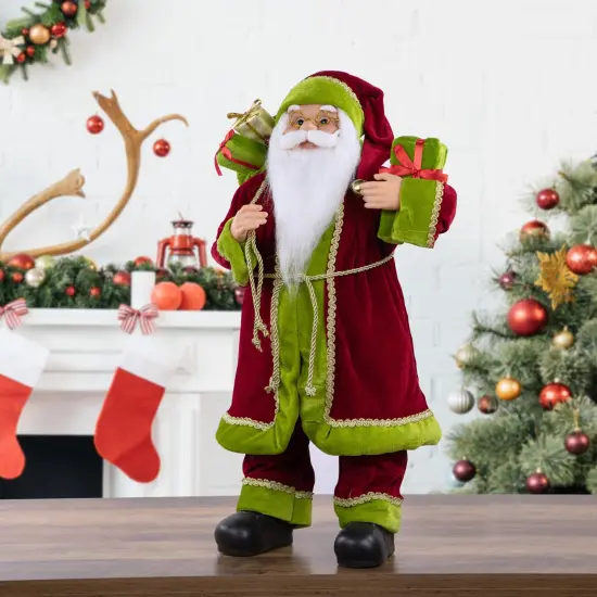 Northlight 24" Red and Green Santa with Present and Gift Bag Christmas Figure {3}
