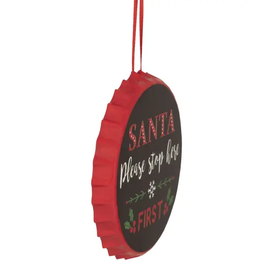 Northlight 4" Black 'Santa Please Stop Here First' Bottle Cap Christmas Ornament {4}