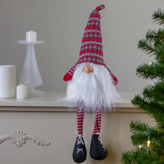 Northlight Striped Christmas Santa Gnome with Dangling Legs - 23" - Red and Gray {3}