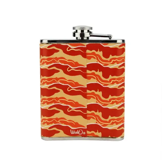 Wild Eye Bacon Me Crazy! Stainless Steel Novelty Drinking Hip Flask - 7 oz Red {3}