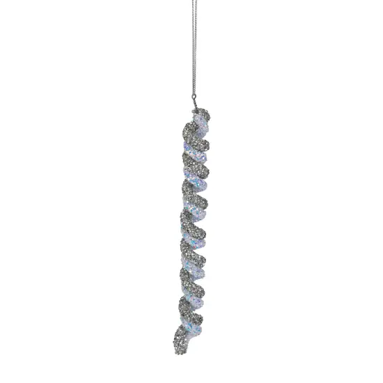 Northlight Glitter Spiral Twist Icicle Christmas Ornament - 7" - Silver and Blue Gray {3}