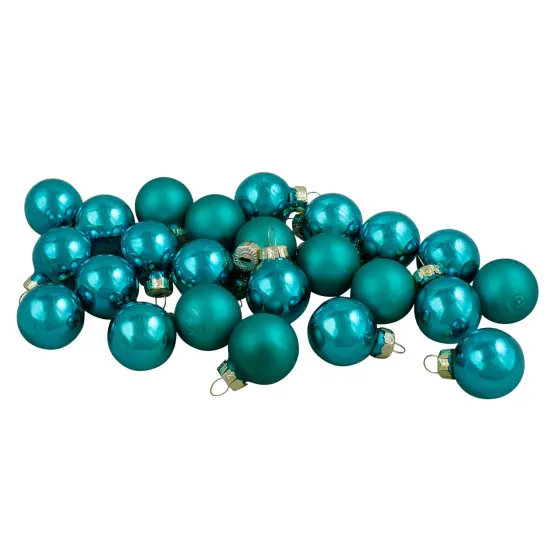 Northlight 24ct Shiny and Matte Teal Green Glass Ball Christmas Ornaments 1" (25mm) {1}