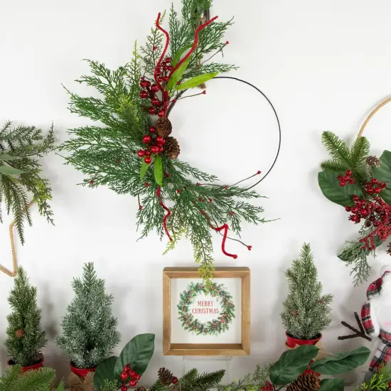 Northlight Real Touch&trade;️ Mixed Greenery and Berries Artificial Christmas Wreath- 18" - Unlit {3}