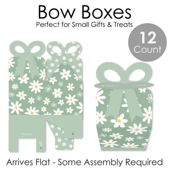 Big Dot of Happiness Sage Green Daisy Flowers - Square Favor Gift Boxes - Floral Party Bow Boxes - Set of 12 {7}