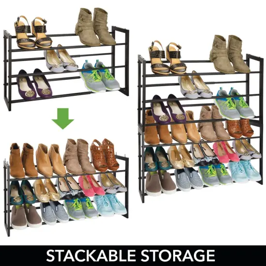 mDesign Metal 3 Tier Adjustable/Expandable Shoe and Boot Rack {3}