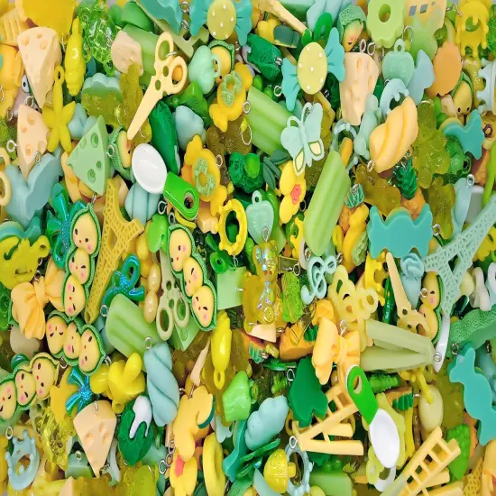 Cute Charm Mix in Green & Yellow, 30 pieces, Kawaii Resin and Acrylic Mix, Adorabilities {6}