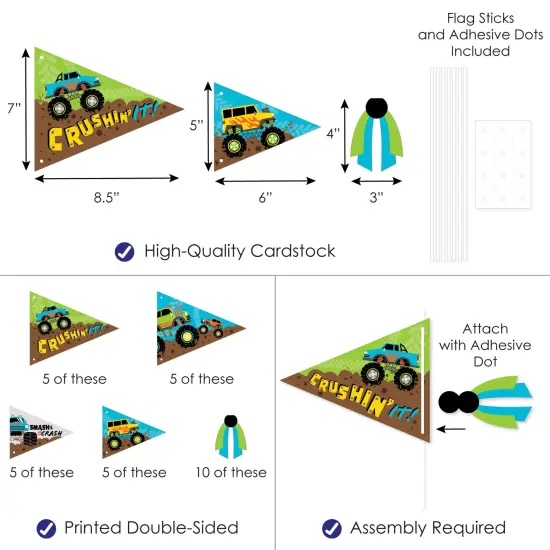 Big Dot of Happiness Smash and Crash - Monster Truck - Triangle Boy Birthday Party Photo Props - Pennant Flag Centerpieces - Set of 20 {4}