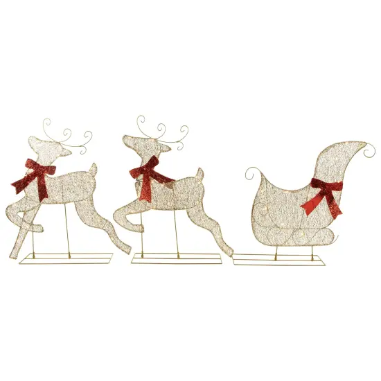 Northlight 3pc LED Lighted Reindeer and Sleigh Outdoor Christmas Decoration Silver {1}