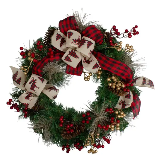 Northlight Bows and Berries Artificial Christmas Wreaths - 24-Inch, Unlit Green {1}