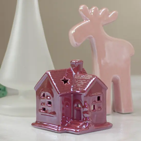 Northlight Ceramic House with Star Cutouts Christmas Decoration - 4" Pink {3}