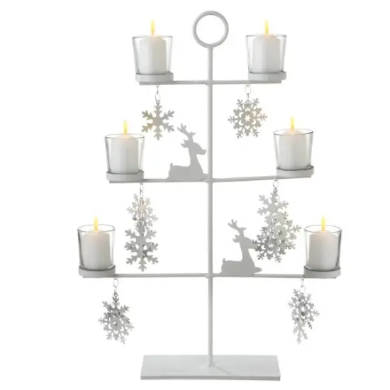 Midwest 20.5" White Reindeer and Snowflakes Votive Candle Holder Tabletop Tree {1}