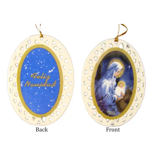 CC Christmas Decor Club Pack of 192 Ivory and Blue Jesus with Holy Mary Christmas Ornaments 3.75" {1}