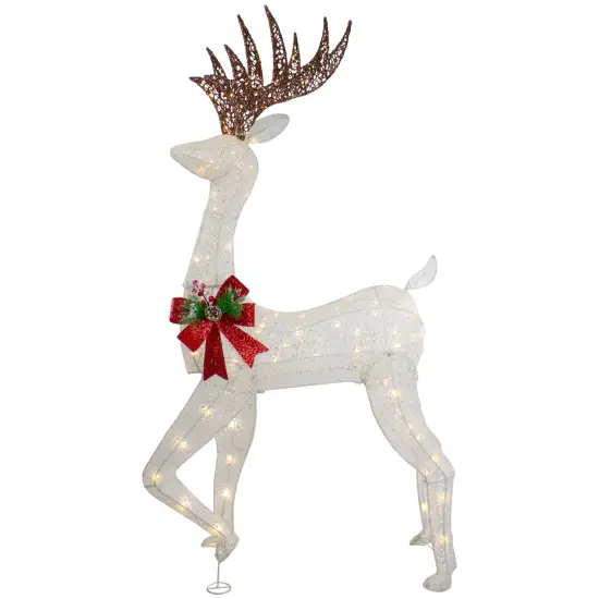 Northlight 60" LED Lighted Glitter Reindeer with Red Bow Outdoor Christmas Decoration White {1}
