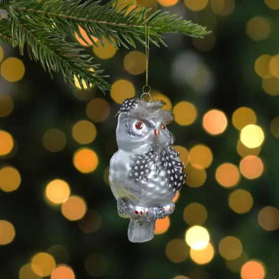 Northlight 5" Silver and Brown Glass Snow Owl Christmas Ornament {3}