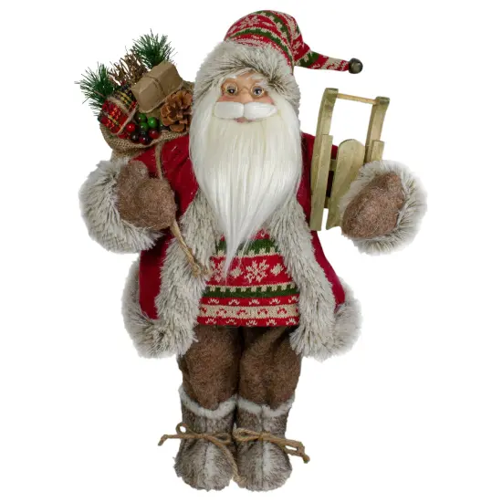Northlight 18" Nordic Santa Christmas Figure with Sled Red {1}