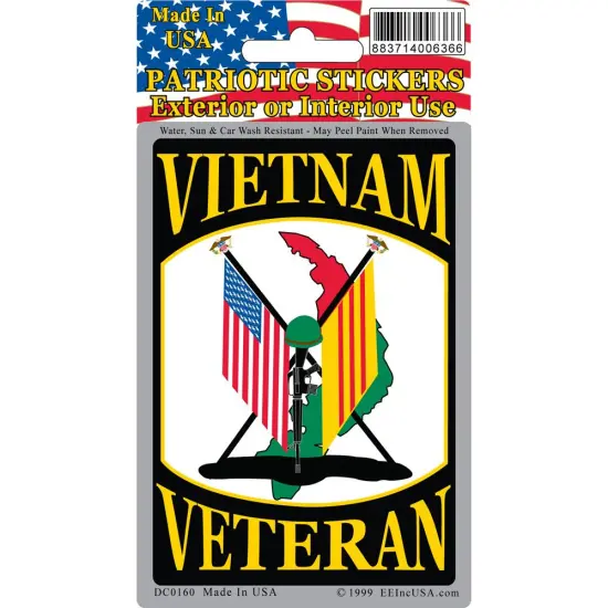 Vietnam Veteran American & Vietnamese Flags Sticker 2-3/4"X4" {1}
