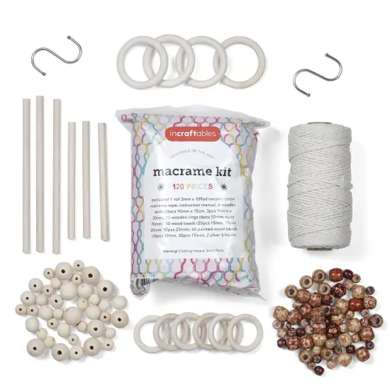 Incraftables Macrame Kits for Adults Beginners & Kids. Macrame Supplies with Natural Cotton Macrame Rope Cord, Wooden Sticks, Rings, Wood Beads, S Hooks & Instructions for Plant Hanger & Wall Hanging {1}