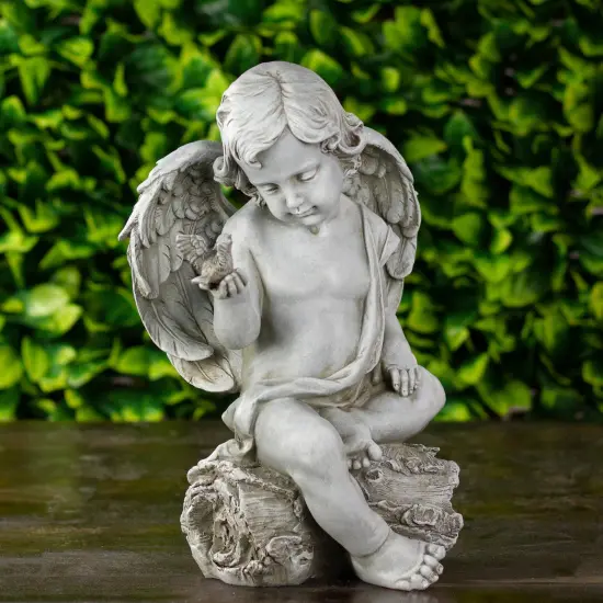 Roman 12" Joseph's Studio Cherub Angel with Dove Outdoor Garden Figure Ivory {3}