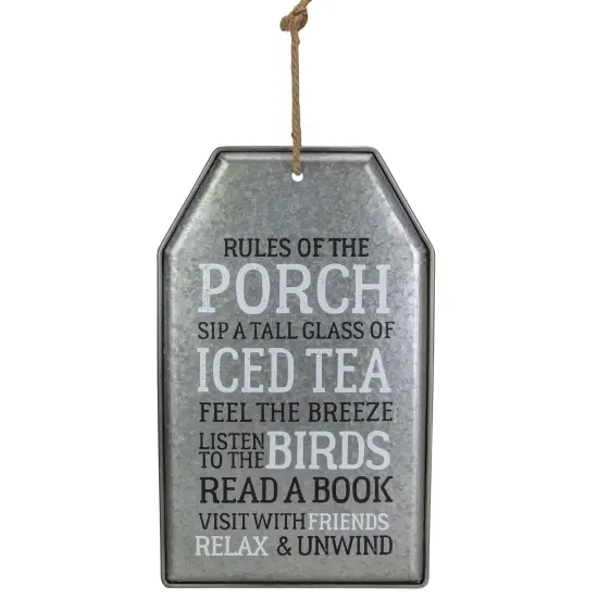 Tii Collections 16" Distressed Metal Rules of the Porch Hanging Wall Decor Silver {1}